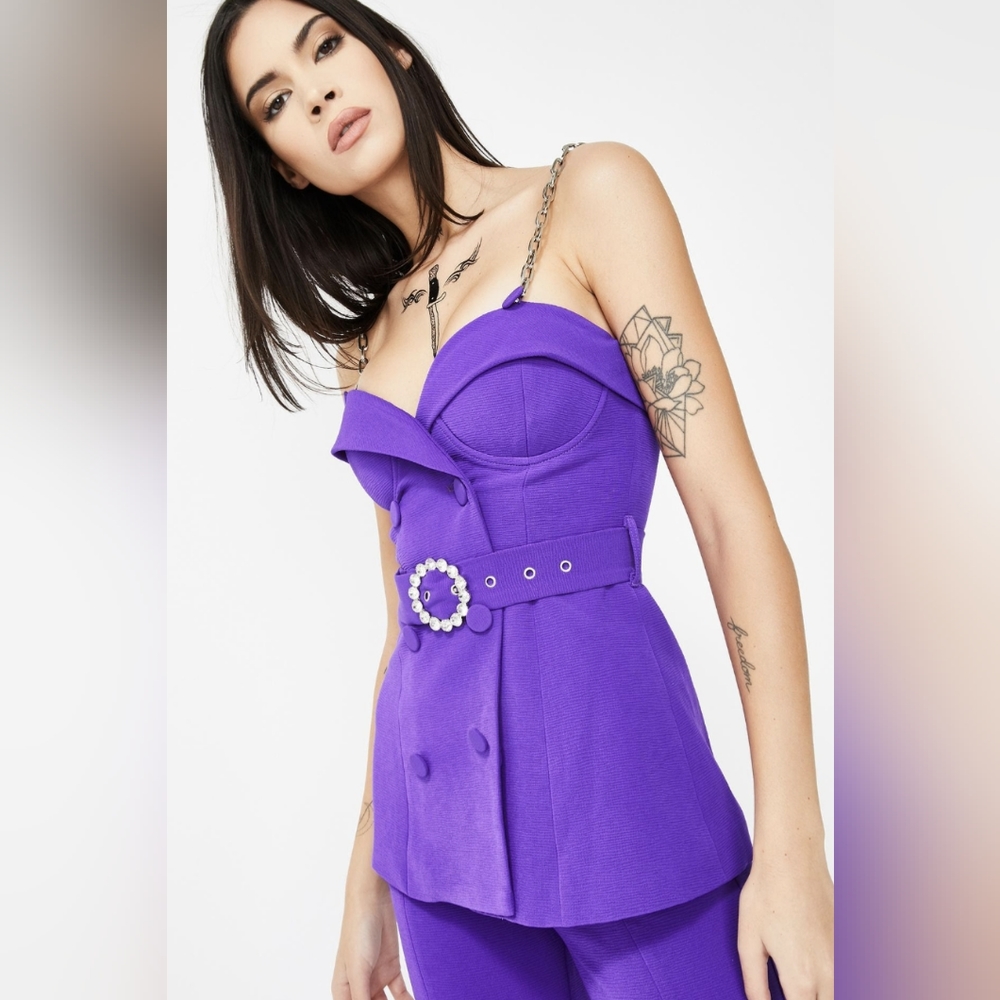 Jaded London Purple Suit Top with Chain Strap Detail Size US 8/UK 12 NWT